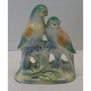 VTG Porcelain Parakeet Budgie Figurine Pair Pastel Japan 7" Love Birds 1940s EUC